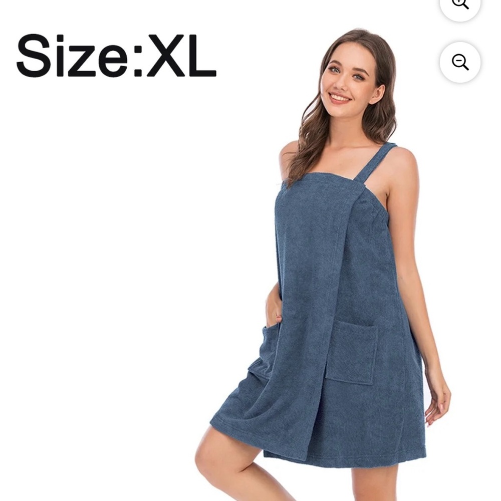 Women's Blue Wrap Bath Towel with straps & pockets